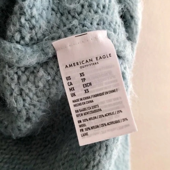 American Eagle Wool Knit Comfy Hooded Long Sleeve V Neck Hoodie Sweater Top Blue - Picture 8 of 10